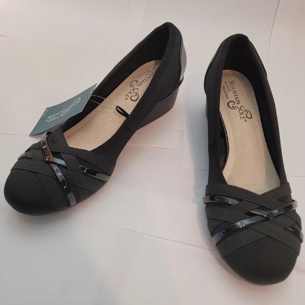 Mountain‎ Sole MS Ballet WW Women Black Low Wedge Wide Width Shoes 8W 674946354